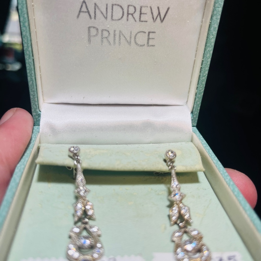 ENC Andrew Prince Slim Loop Silver and rhinestone earrings